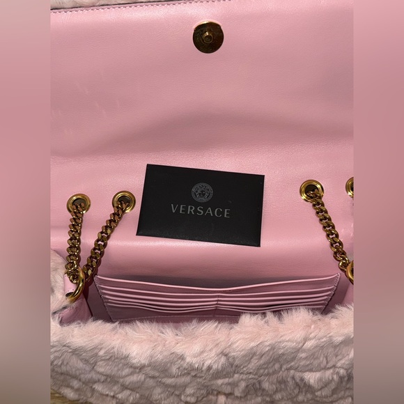 Versace Faux Fur Quilted Virtus Bag English Rose - Picture 7 of 10